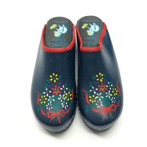 Vintage Gretel's Sweden Blue Hand Painted Clogs
